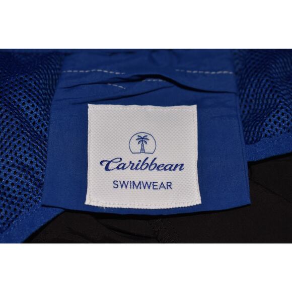 CARIBBEAN SWIMWEAR $50 Black w/ Blue Trim Swim Trunks Mesh Liner Men's 4XB - Picture 3 of 4